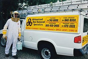 Avondale bee removal service truck and employee